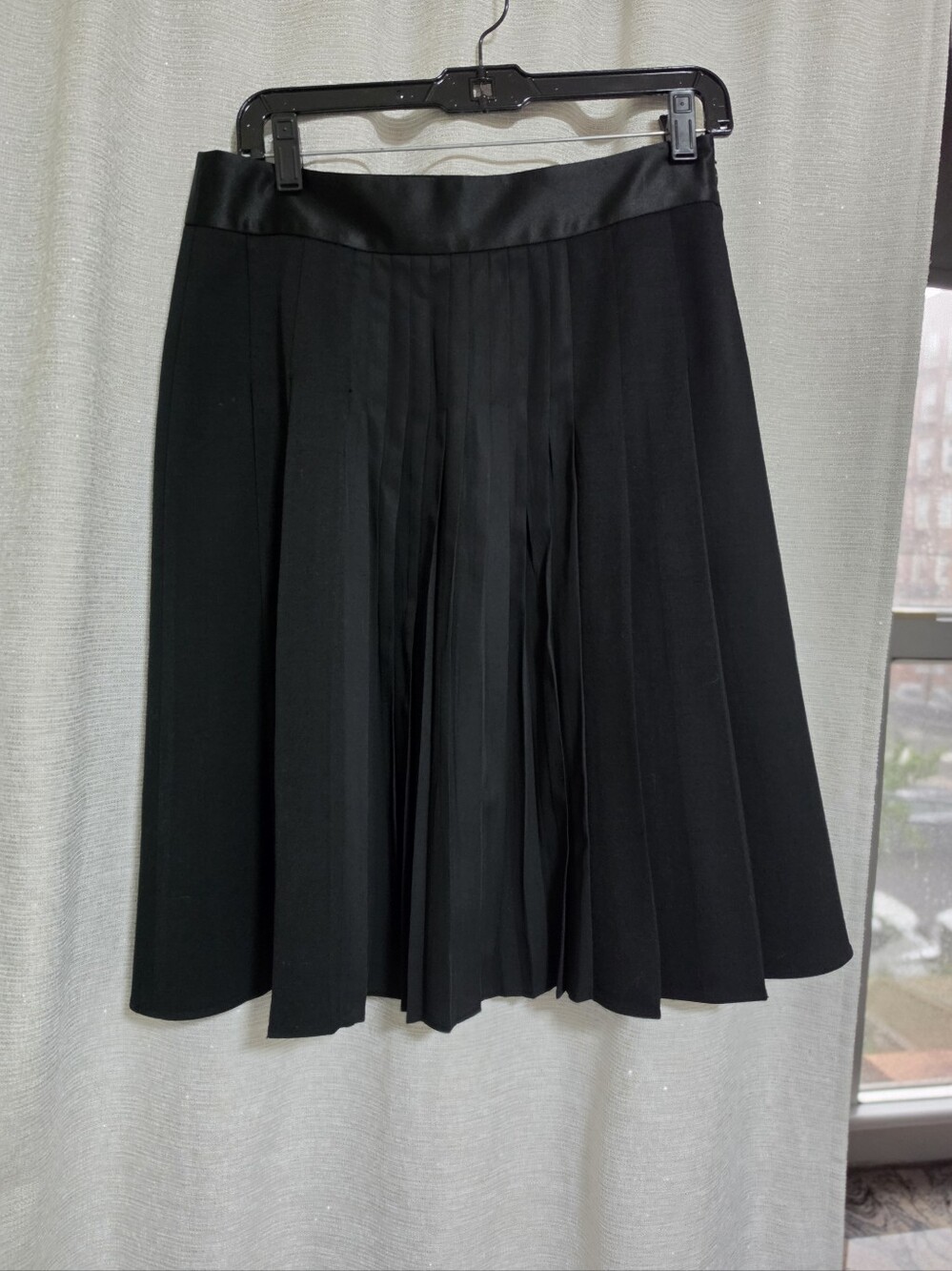 Theory Black Pleated Skater Skirt with Satin Waistband